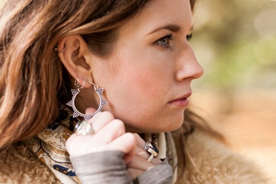 SILVER TRIBAL EARRINGS- Sacred Geometry- Star Earrings- Tribal- Ethnic Jewellery- Silver Earrings- Statement Earrings- Stocking Filler