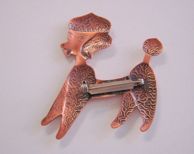 Vintage Copper French Poodle Brooch Pin Figural Dog 1960s Mid Century Jewelry Jewellery