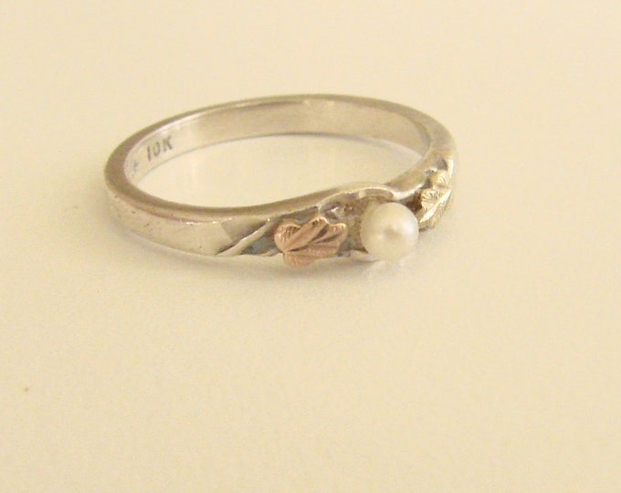 Vintage Sterling Silver 10K Gold Cultured Pearl Ring Size 6.5 Hallmarked Signed "L" Jewelry Jewellery