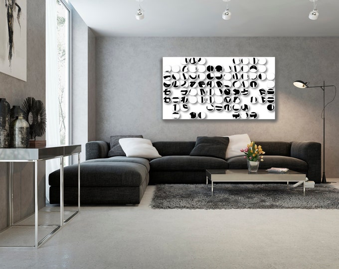 Industrial Mixed Media Circles 808-2. Abstract Black and White, Wall Decor, Large Contemporary Canvas Art Print up to 72" by Irena Orlov