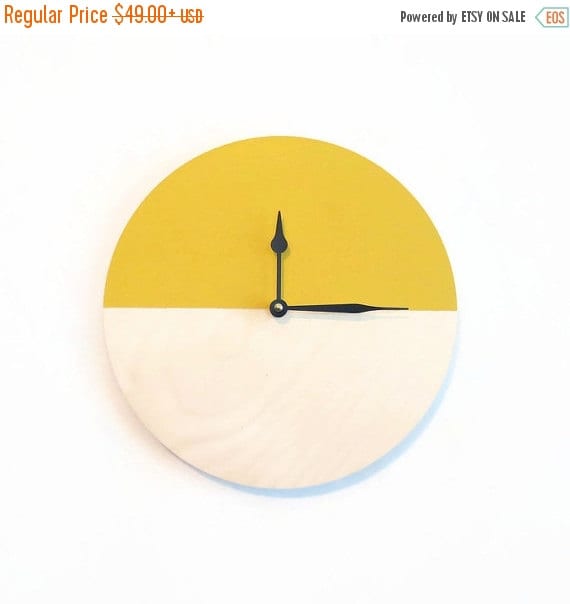 Sale Yellow Wall Clock Wood Clock Wandklok Trending by Shannybeebo