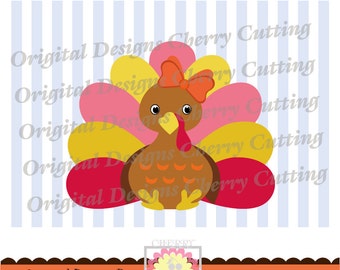 Thanksgiving Baby turkey girl with bow,Turkey for girls,Thanksgiving Silhouette & Cricut Cut Files DGCUTTH14 -Personal and Commercial Use