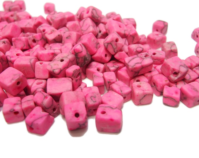 Pink marble beads, 4x4mm-9x5mm cube, approximately 200 beads