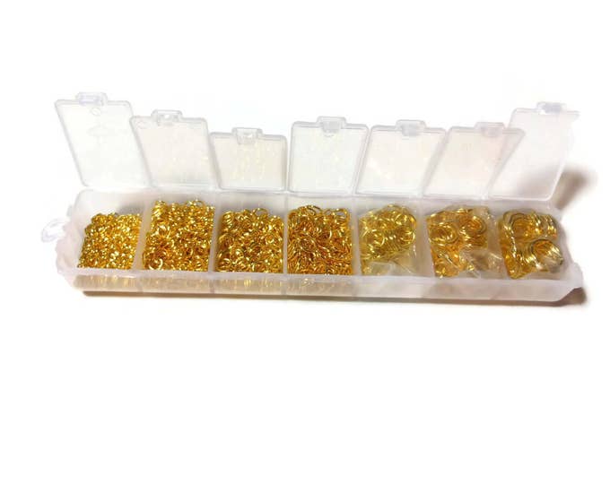 Gold Plated Open Jump Rings, 3mm 4mm 5mm 6mm 7mm 8mm 10mm, 1450 Pcs Assorted with Storage Box
