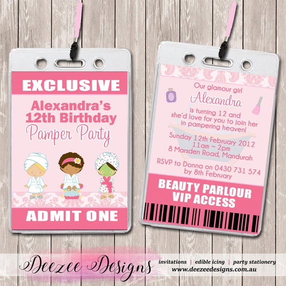 Pamper Spa Party Personalised VIP Lanyard Birthday Invitations x 10 Il_570xn
