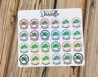 40-50% OFF SALE - No Spend Stickers, No Spend Planner Stickers, No Spend Tracker Stickers, Functional Icon Stickers, set of 24
