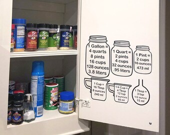Kitchen Measurement Conversion Decal / Baking Decal / Cabinet Decal / Cupboard Decal / Kitchen Measuring Tools