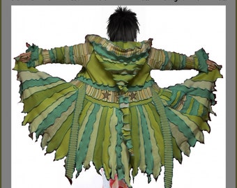 Elf coat, sweater coat, green cardigan, hoodie, hippie coat, dream coat, patchwork coat, size XL, size XXL