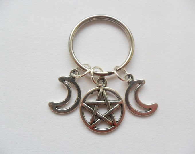 Triple Goddess Moon Symbol pentagram best friend keychain