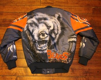 Chicago Bears satin jacket vtg NFL football chalk line winter jacket small