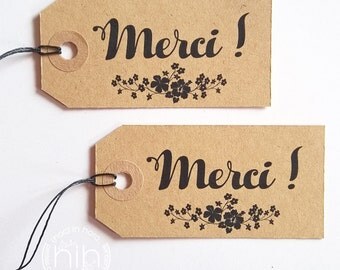 lot 6 étiquettes tag #kraft# "Merci !"