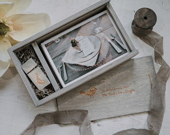 4x6 - Wood print box for 4x6 photos and usb drive - rectangle - (spanish moss included)