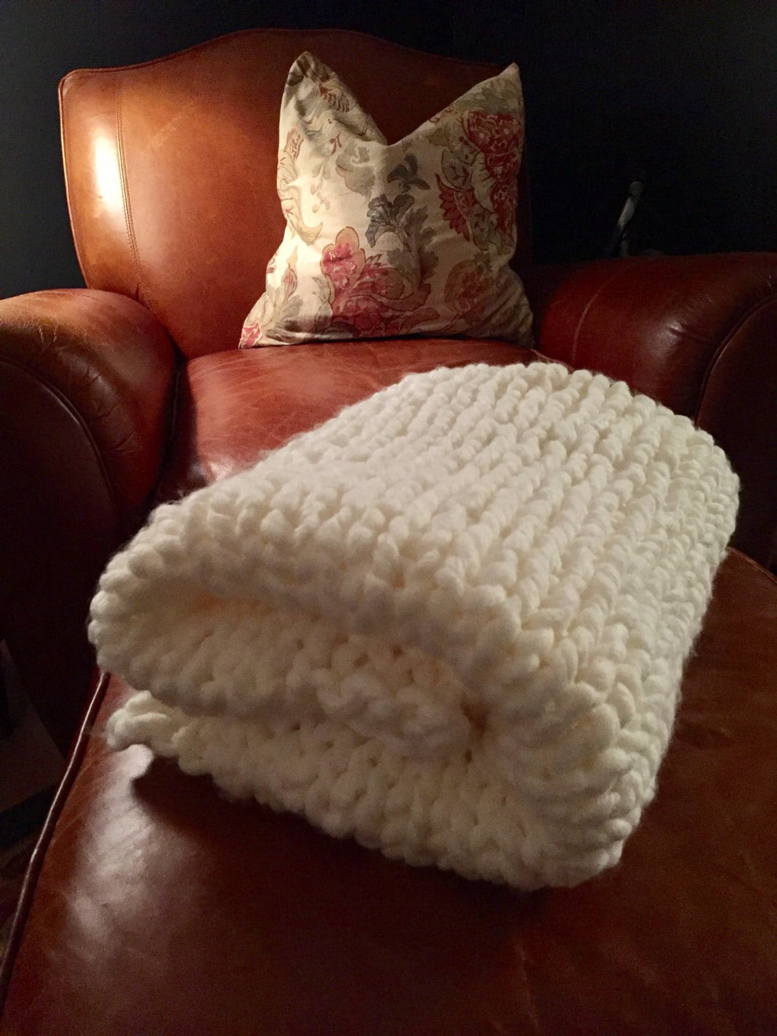 Large Chunky Knit Blanket White Throw Blanket Unspun Knit