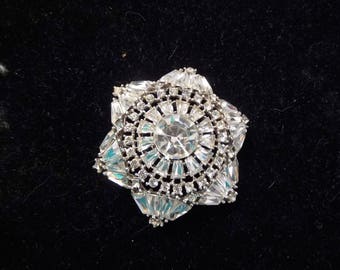 Large Rhinestone Brooch, Spectacular Piece, Unsigned, Prong Set Clear Rhinestones