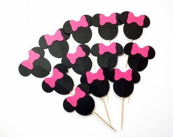Minnie Mouse Cupcake Toppers - Minnie Mouse Cupcake Picks - Minnie Mouse Pink Bow Cupcake Toppers - Cupcake Toppers
