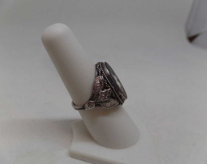 Gorgeous Vintage Sterling Silver Pietra Dura Ring