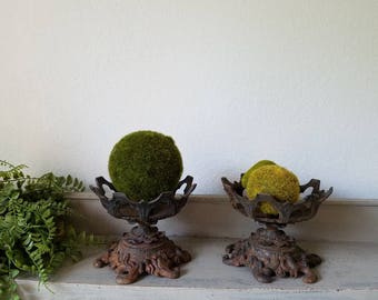 2 Vintage Victorian Style Cast Iron Candle Holders Rusty Metal