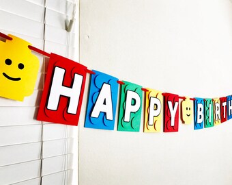 Lego Theme Birthday Banner, Lego Inspired Party Decorations, Lego Themed Party Decorations, Building Blocks Birthday Banner