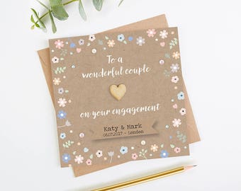Engagement Card Personalised Pastel Floral Kraft
