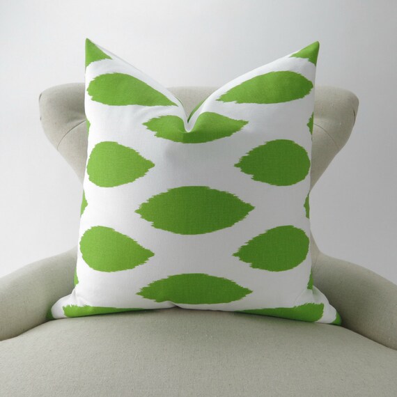 Lime Green Pillow Cover Throw Pillow Green White Ikat