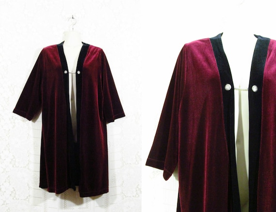 Vtg 80s Burgundy Velvet Open Front Chain Detail Gothic Opera Jacket sz L/XL by SirenCallVintage steampunk buy now online