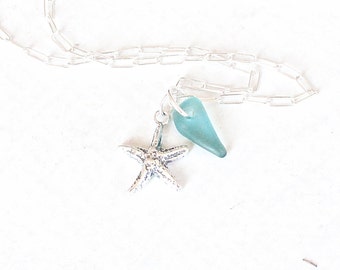 Teal Beach Glass Jewelry Silver Starfish Sea Glass Jewelry