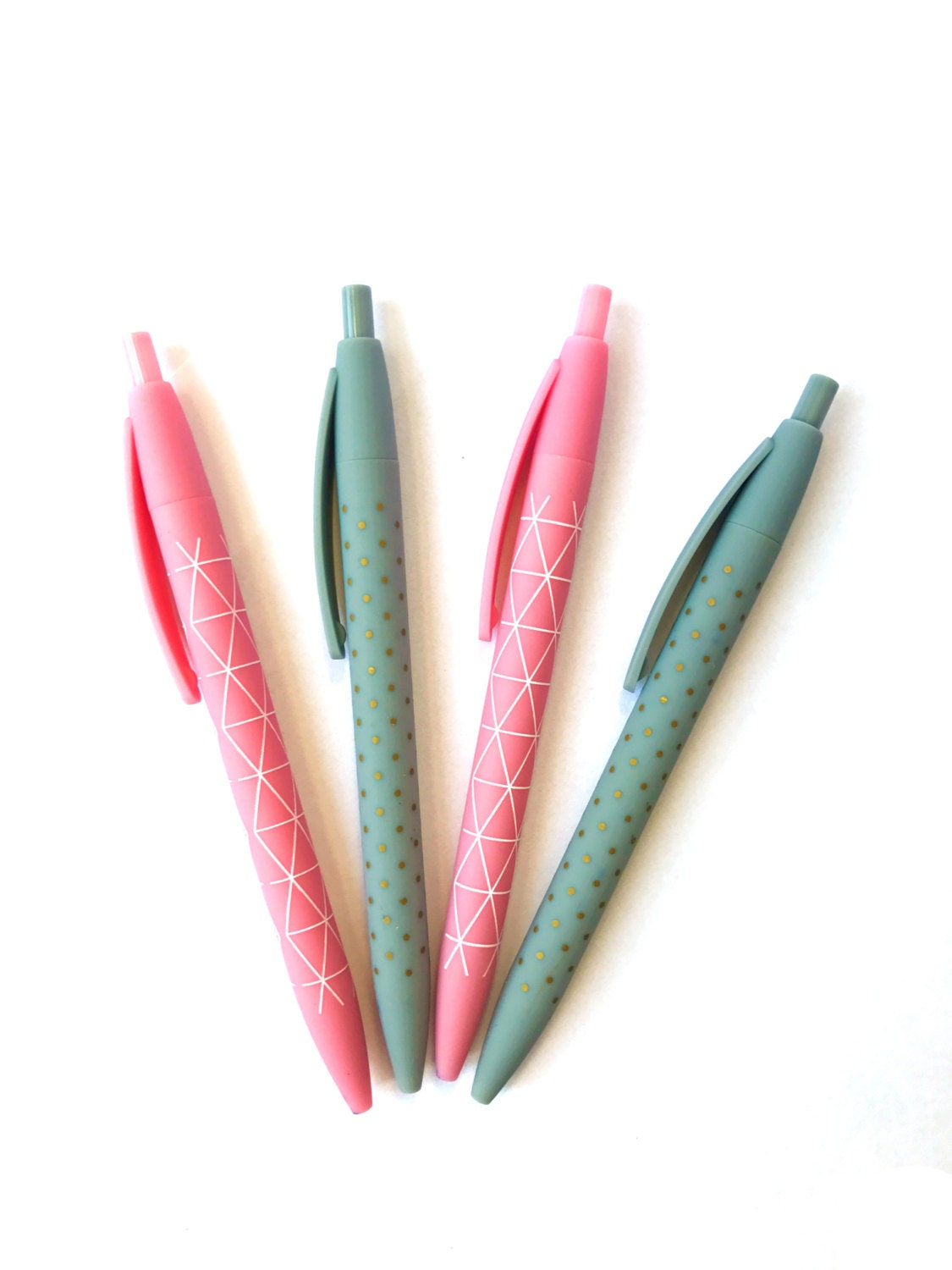 Set of 4 Pens Pink Geometric / Grey Gold Dots from on