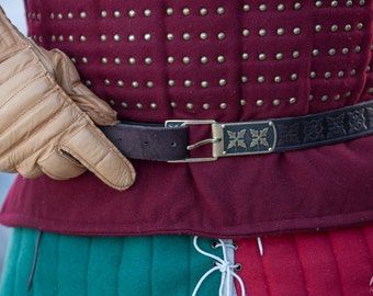 Leather Belt "Hound of War"; Soldier Belt; Men's Belt; Embossed Belt