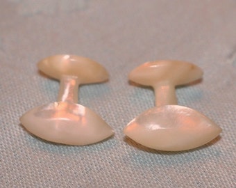 VICTORIAN Antique 1800s Hand Carved MOTHER of PEARL Abalone Shell Bean Back Cuff Links Nouveau Downton Abbey Gothic Cufflinks Accessory