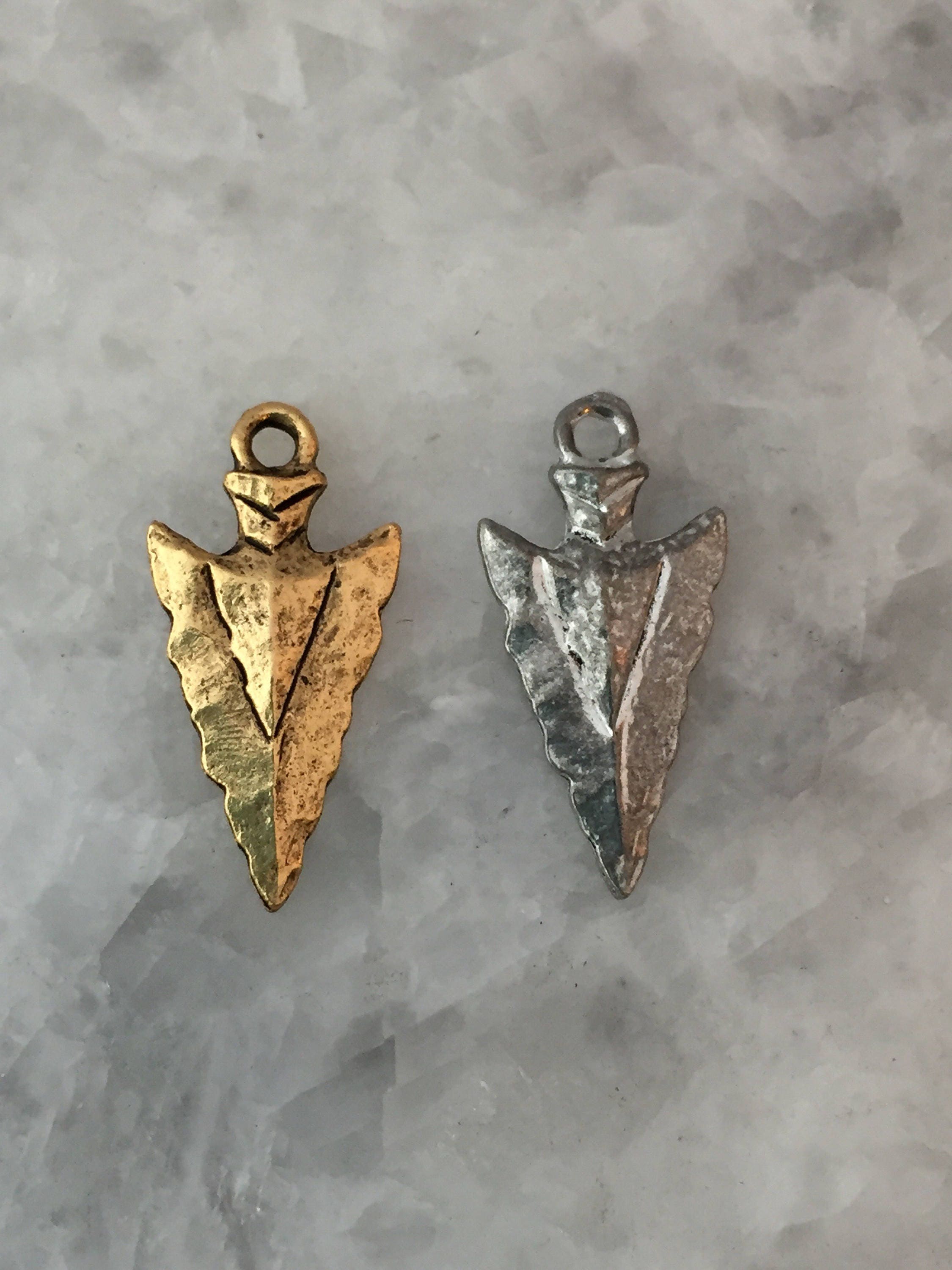 Arrowhead Spear Charm Pendant Gold OR Silver Chiseled