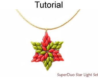 Beading Tutorial Pattern - SuperDuo Star Necklace Earrings - Christmas Hanukkah - Simple Bead Patterns - SuperDuo Star Light Set #23855