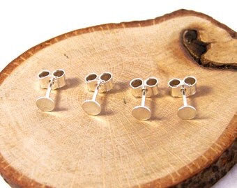 2 Pairs of Recycled Sterling Silver Disc Ear Studs, Disc Ear Studs Findings, Disc Ear Studs 4mm, 925 Disc Ear Studs