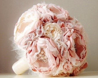 Fabric Wedding Bouquet, Brooch Bouquet, Weddings, Vintage Style Bridal Bouquet, Handmade Fabric Bouquet - this is a 50% DEPOSIT ONLY
