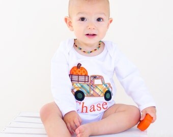 Personalized Fall Thanksgiving Bodysuit Shirt - Pumpkin Shirt Boy - Personalized Pumpkin Truck Shirt - Boy Thanksgiving Shirt - Boy Shirt
