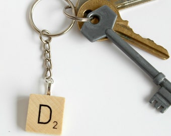 Scrabble Inspired Letter Keyring, Personalised Initial Keychain, Wooden Keyring, Scrabble Inspired Gift, Scrabble Christmas Gift