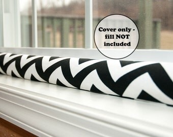 custom length door draft stopper cover, draught excluder sleeve, black & white chevrons, geometric zig zag, window snake, wind block, dodger