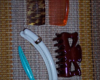 Vintage hair clips,set of 5 assorted style hair accessories,2 combs,ponytail claw clip,up-do clips,plastic
