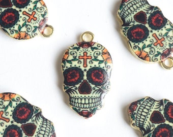 Skull Pendant, Sugar Skull Charm - 4 pieces (147G)