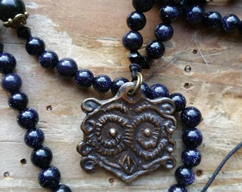 Sacred Owl, owl necklace, owl prayerbeads, owl mala, witch necklace witch prayerbeads, witch mala, wisdom prayerbeads, wisdom mala
