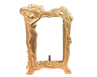 Vintage Brass Photo Frame, Art Nouveau Lady Picture Frame, Gold Photo Frame, Antique Brass, Hollywood Regency Free Standing Photo Frame,