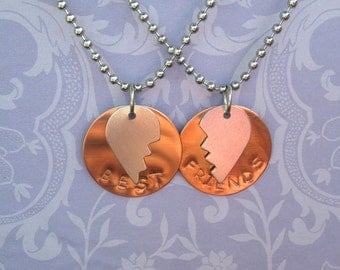 Hand Stamped Best Friends Necklace Set