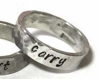 custom text personalized hammered pewter metal stamped rings league of legends gamer couple best - Gamer Wedding Rings custom text personalized hammered pewter metal stamped rings league of legends gamer couple best - Gamer Wedding Rings