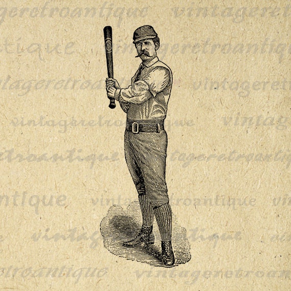 Items similar to Printable Graphic Antique Baseball Player Image Sports ...