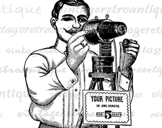 Digital Camera Art Printable Antique Photographer Graphic Camera Image Illustration Download Vintage Clip Art Jpg Png Eps HQ 300dpi No.1101