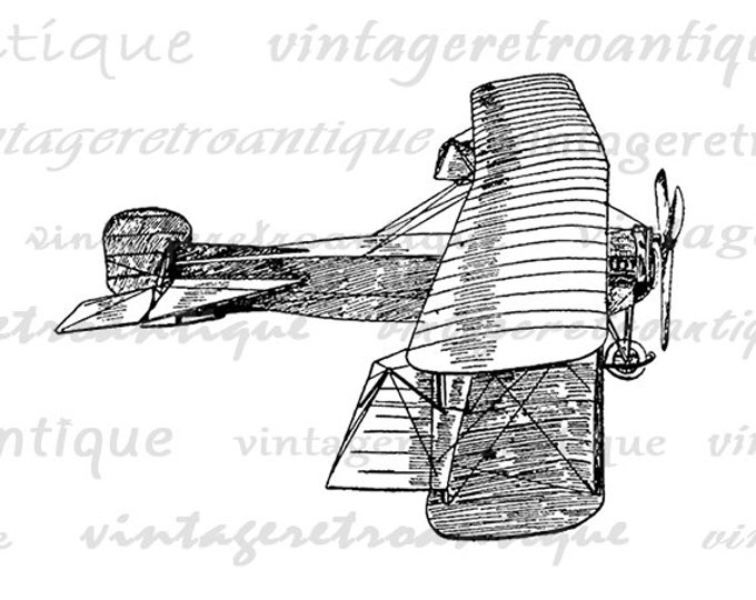 Digital Airplane Graphic Image Vintage Biplane Download Plane Printable Antique Clip Art Jpg Png Eps HQ 300dpi No.990