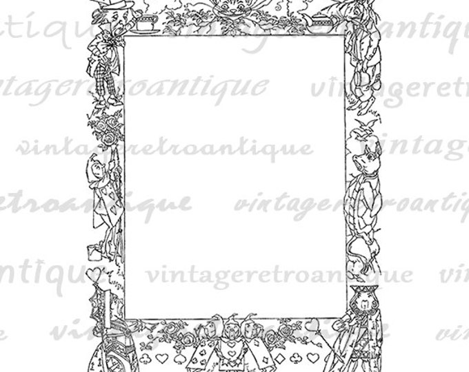 Printable Graphic Alice in Wonderland Border Digital Frame Image Download Vintage Clip Art Jpg Png Eps HQ 300dpi No.2488