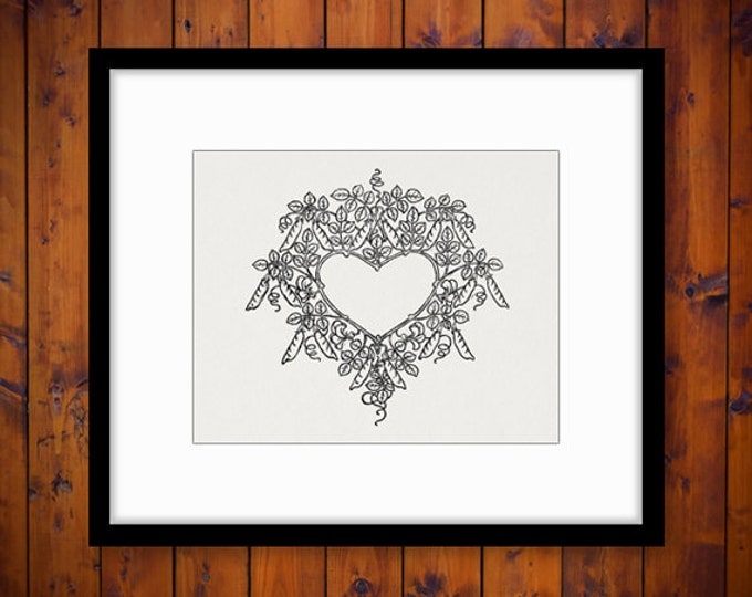 Heart Shaped Leaf Vine Frame Printable Digital Download Ornament Image Design Graphic Jpg Png Eps HQ 300dpi No.3778