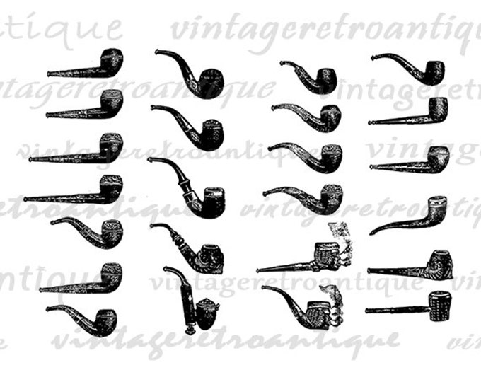 Printable Digital Collection of Antique Pipes Download Smoking Graphic Collage Sheet Image Vintage Clip Art Jpg Png HQ 300dpi No.1317