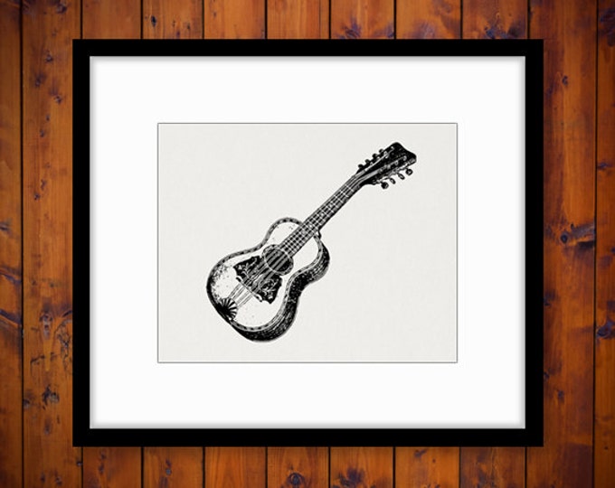 Little Acoustic Guitar Digital Printable Download Illustration Image Graphic Vintage Clip Art Jpg Png Eps HQ 300dpi No.1208