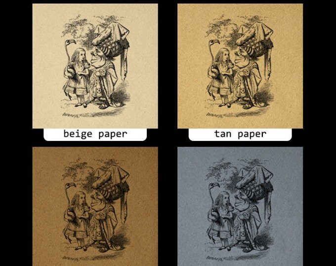 Alice in Wonderland Digital Image Download Alice Flamingo and Duchess Printable Graphic Vintage Clip Art Jpg Png Eps HQ 300dpi No.041